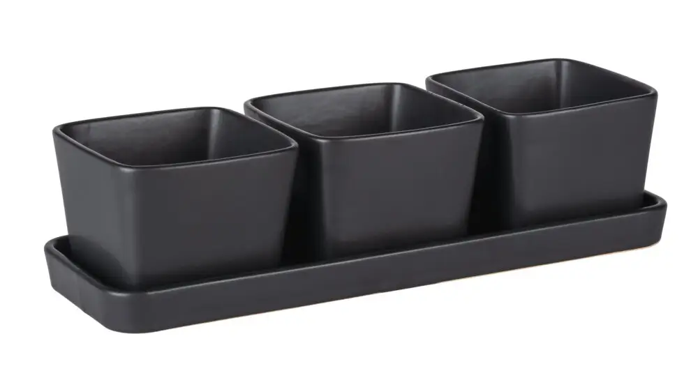 Snack & Dip Schalen Set Schwarz mattTablett mit 3 x 300 ml Schalen Garantierte Lieferung