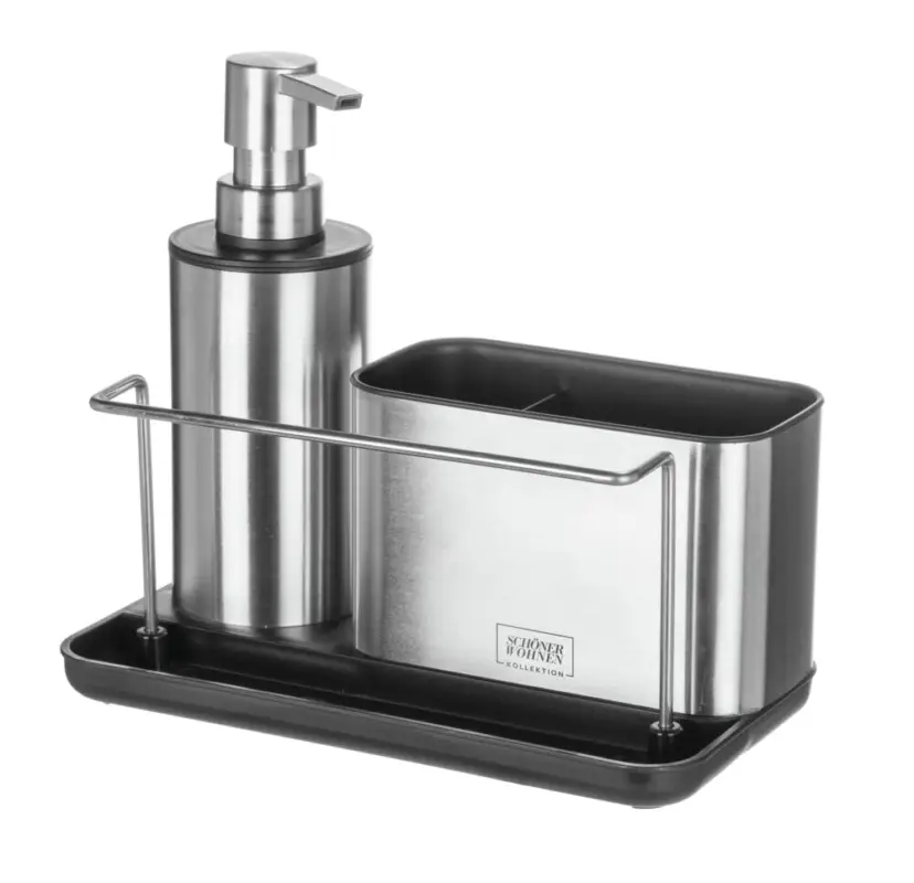 Spülorganizer Mod. SHIRLEY, silber/schwarz, Edelstahl, 21x18,5x11,5 cmmit Spülmittelspender aus Edelstahl Saisonangebot