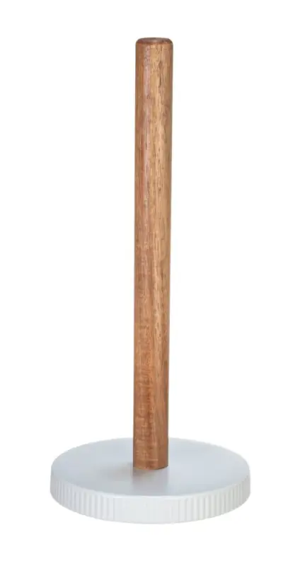 Neuheit Küchenrollenhalter Mod. REFIA, weiß, Keramik, Akazienholz, Ø14x32 cmmit natürlichen Akazienakzenten