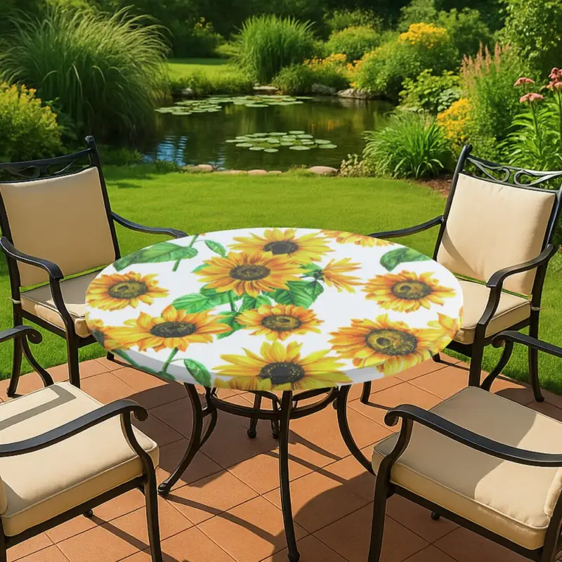 Spann-Tischdecke Mod. Sonnenblume, Ø 70 - 86 cmfür Garten und Outdoor-Bereich Kostenloser Versand
