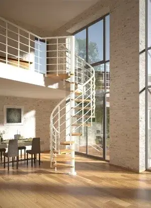 Solange Der Vorrat Reicht Dolle Spindeltreppe Oslo Eiche versiegelt Unterkonstruktion und Geländer weiß