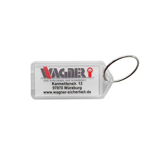 Top-Angebot Schlüsselanhänger mit Druck 27x60 mm transparent mit Ring