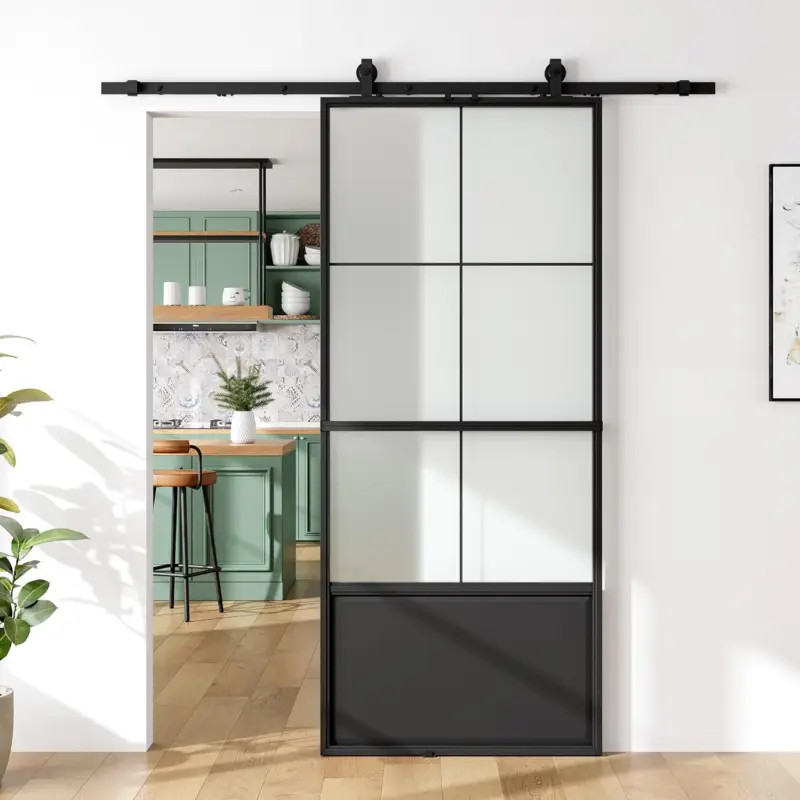 MeinTürgriff Schiebetürbeschlag Catania Landhausstil Set inkl. Glastür - Milchglas Schiebetür Laufschiene Anthrazit Must-Have