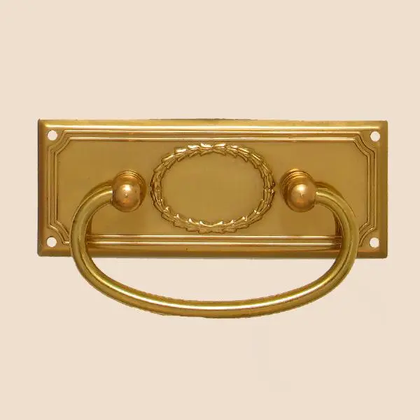 Nur Heute Jugendstil Möbelschild geprägt Messing MGL 100 x 38mm mit Griff oval Serie JU103