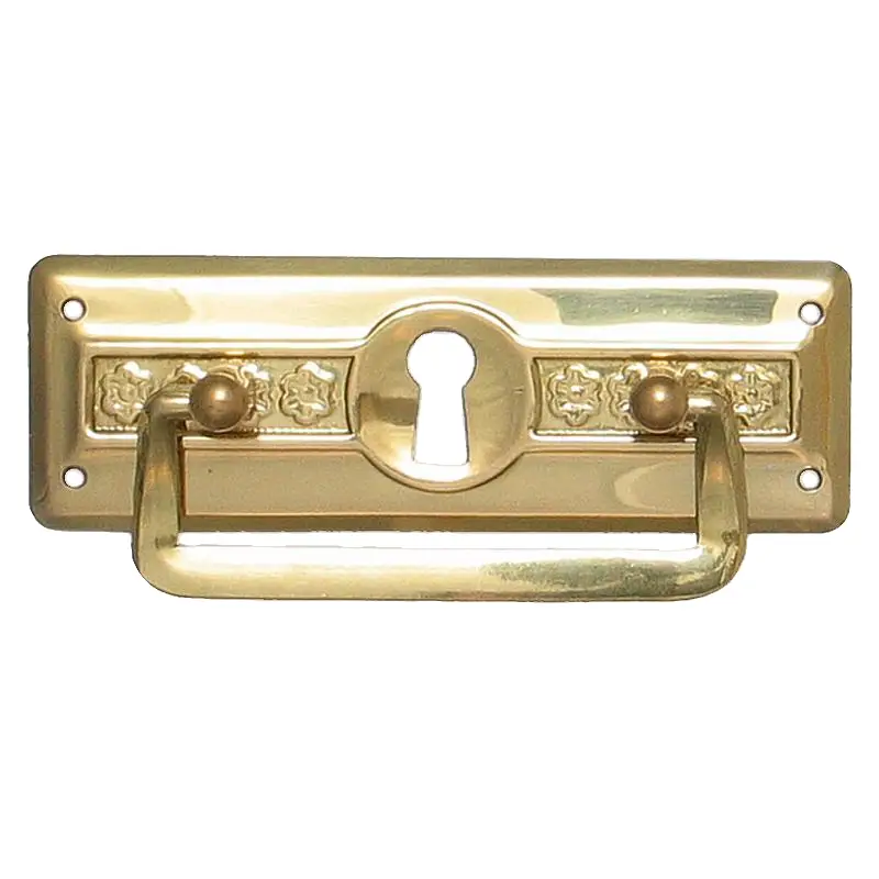 Bestpreis Jugendstil Möbelschild geprägt Messing MMA 90 x 30mm mit Griff und Schlüsselloch Serie JU001