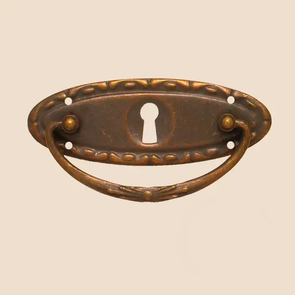 Jugendstil Möbelschild geprägt Messing MPA 95 x 33mm mit Griff und Schlüsselloch Serie JU002 Bestseller
