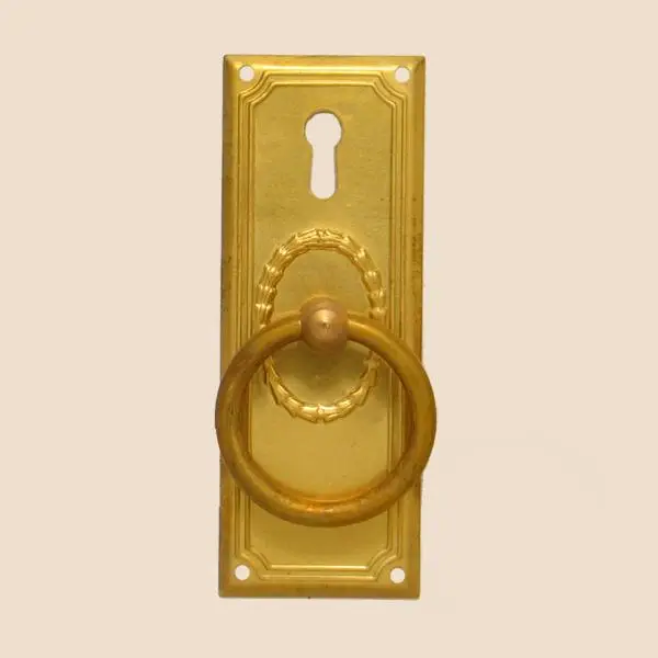 Jugendstil Möbelschild geprägt Messing MMA 38 x 100mm mit Griff und Schlüsselloch Serie JU003 Knallerangebot