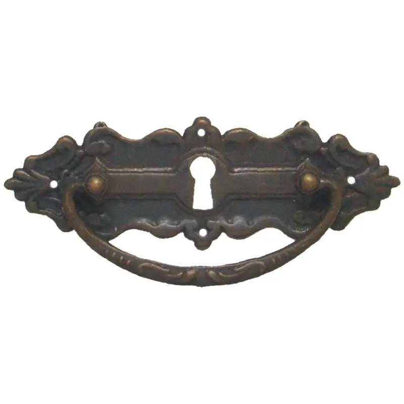 Historismus Möbelschild geprägt Messing MPA 113 x 39mm mit Griff und Schlüsselloch Serie HI001 Preis Gesenkt