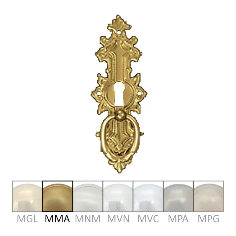 Historismus Möbelschild geprägt Messing MMA 34 x 95mm mit Griff und Schlüsselloch Serie HI002 Finale Aktion