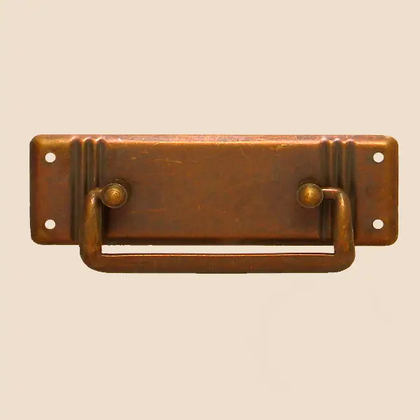 Gratis Versand Jugendstil Möbelschild geprägt Messing MPA 110 x 35mm mit Griff Serie JU004