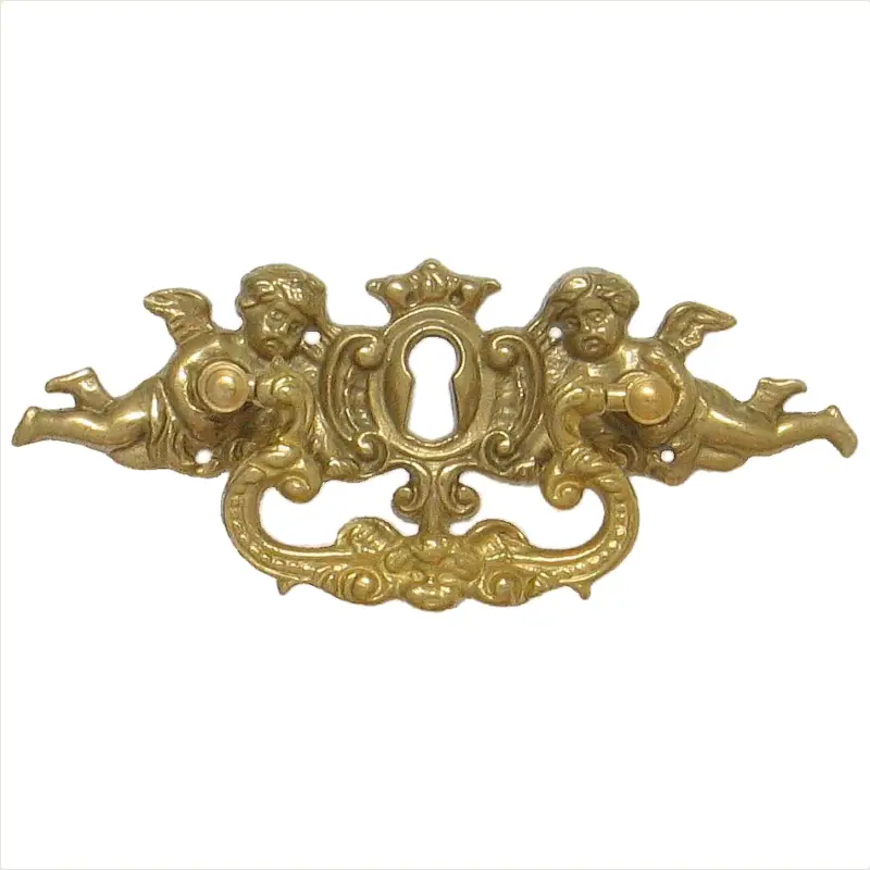Historismus Möbelschild gegossen Messing MMA 124 x 44mm mit Griff und Schlüsselloch Serie HI008 Beliebt