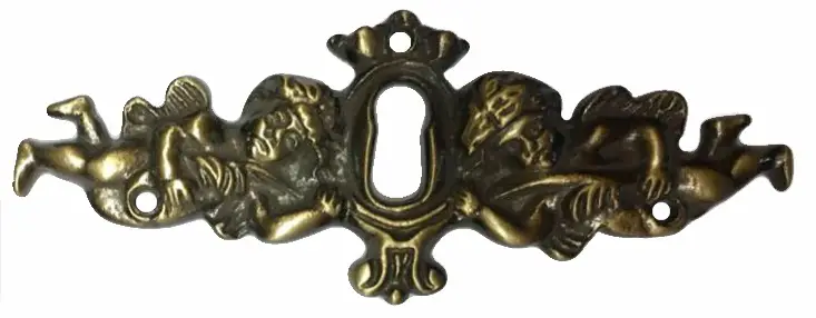 Bestpreis Historismus Möbelschild gegossen Messing MPG 97 x 37mm mit Schlüsselloch Serie HI008