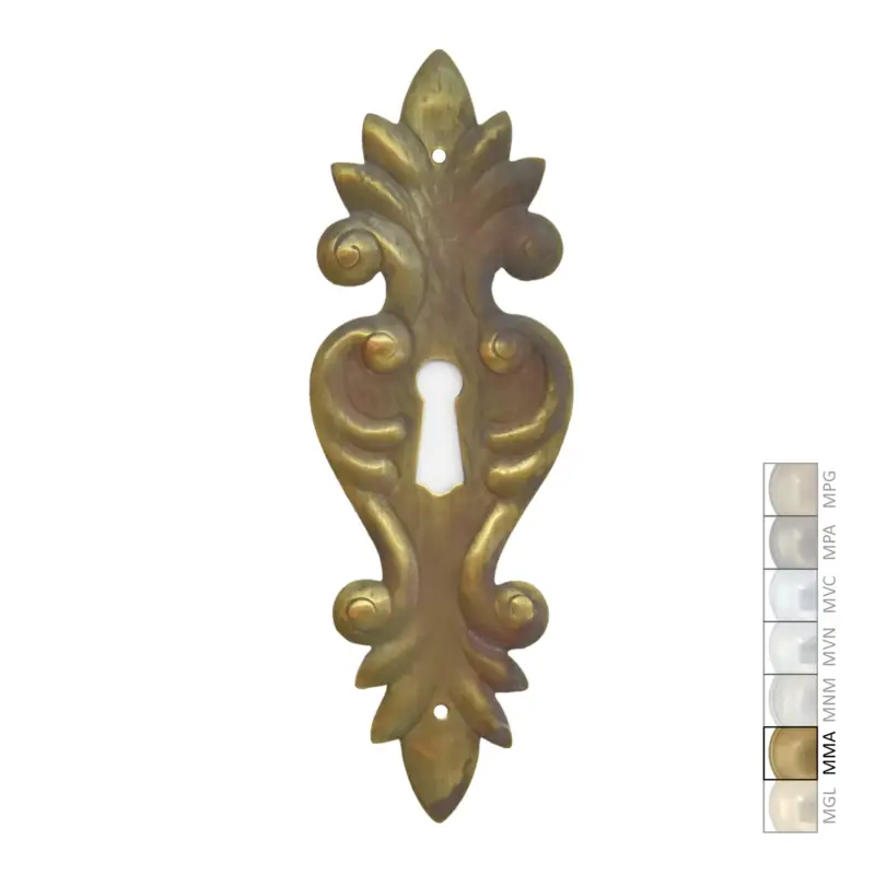 Zertifiziert Barock Schlüsselschild 130 x 45mm mit Schlüsselloch, Messing MMA Serie BA008