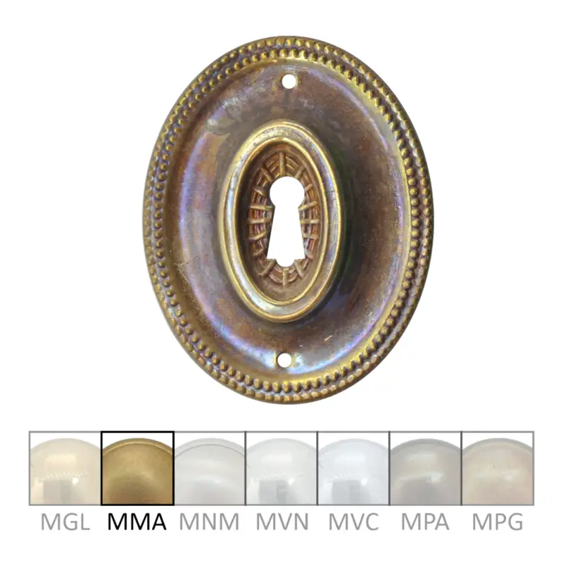 Meistverkauft Klassizismus Möbelschild geprägt Messing MMA 64x51mm mit Schlüsselloch Serie KL078